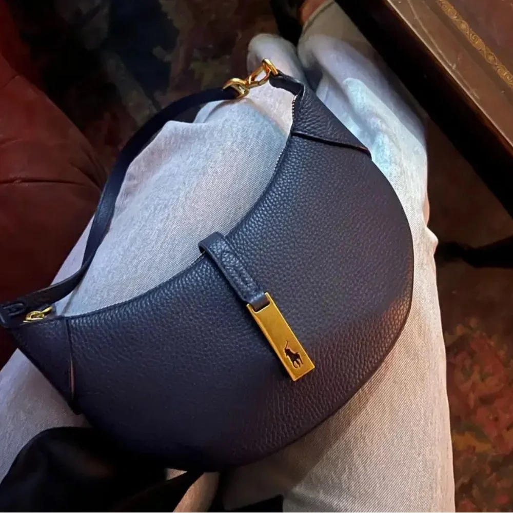 Ralph Lauren Polo Leather Mini Shoulder Bag Navy Blue Marine ID Bag - Picture 9 of 10